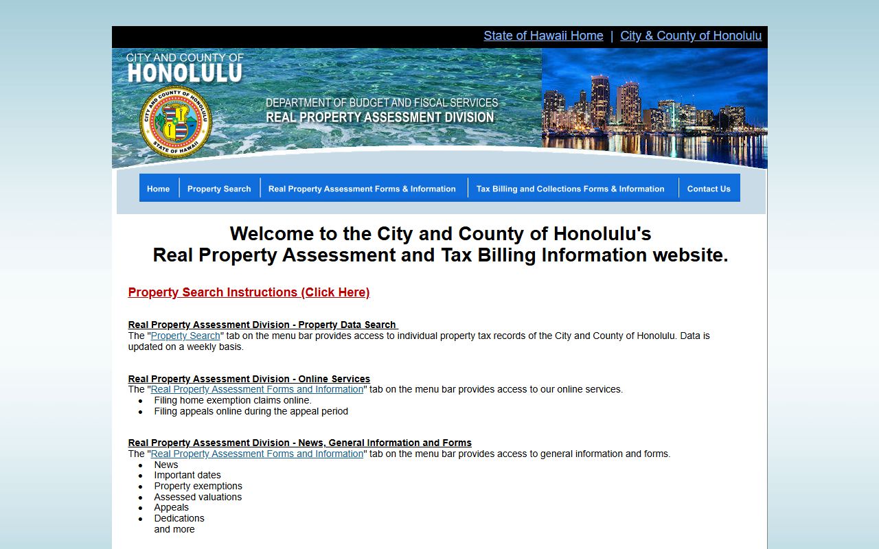 City and County of Honolulu real property assessment search for Urban Honolulu
