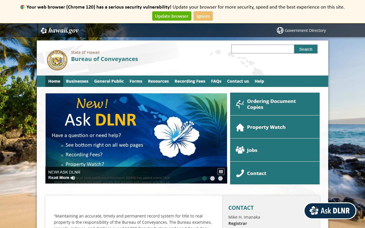 Hawaii Bureau of Conveyances official state agency for property records in Honolulu