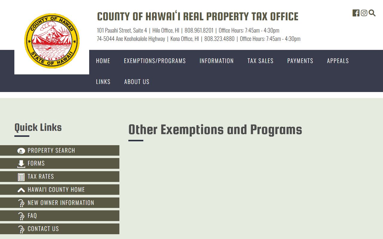 Hawaii County real property tax exemptions and programs information