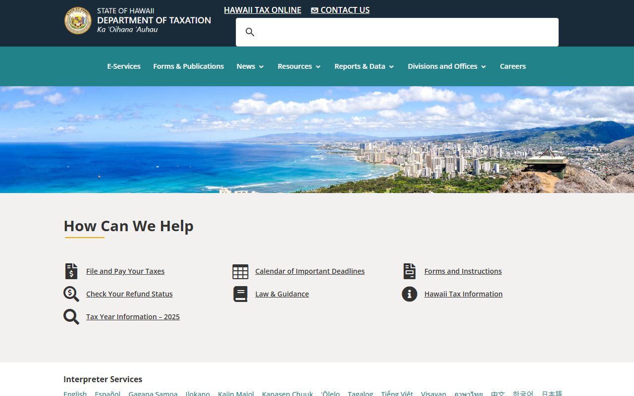 Hawaii Department of Taxation website covering HARPTA and real property tax information