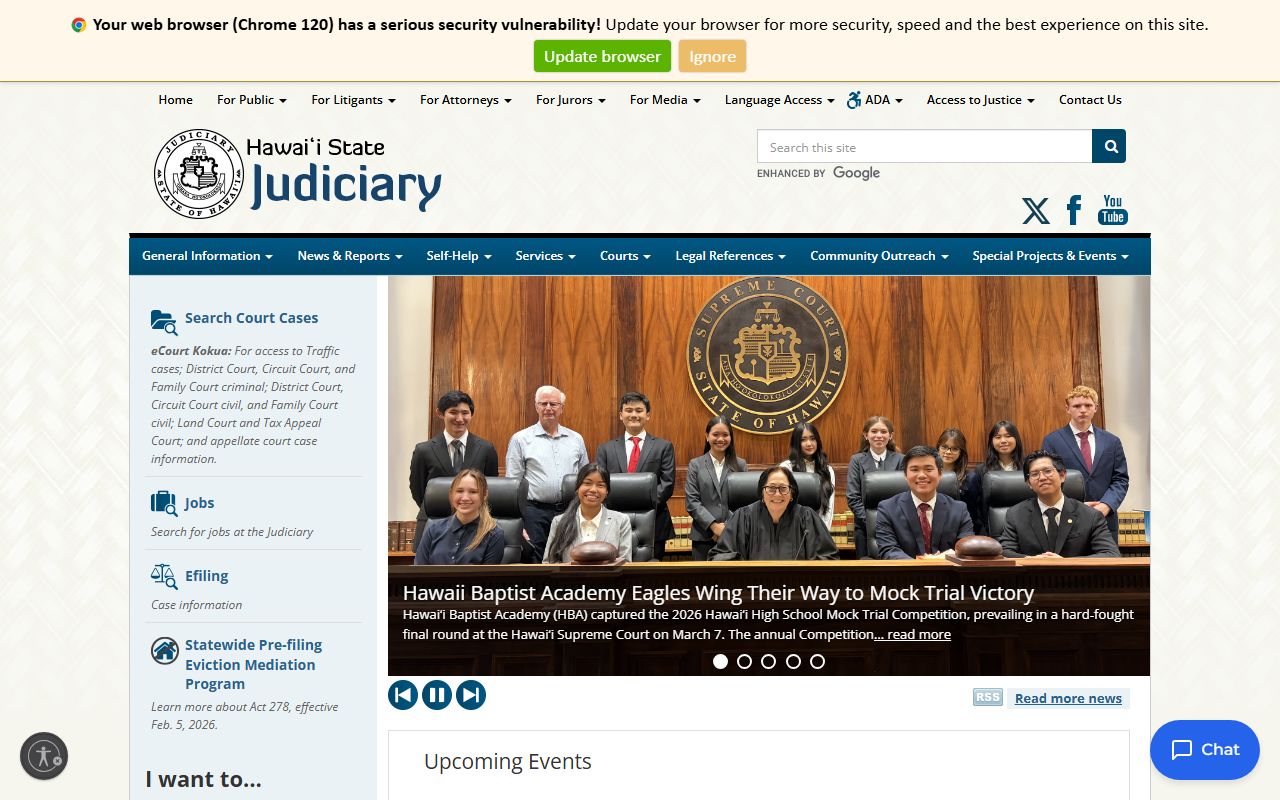 Hawaii State Judiciary eCourt Kokua for searching court records that affect property