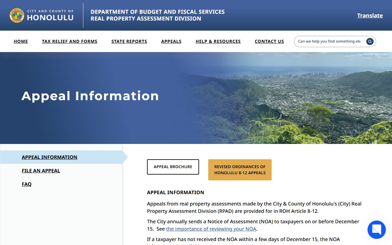 Honolulu Real Property Assessment Division appeal information and process