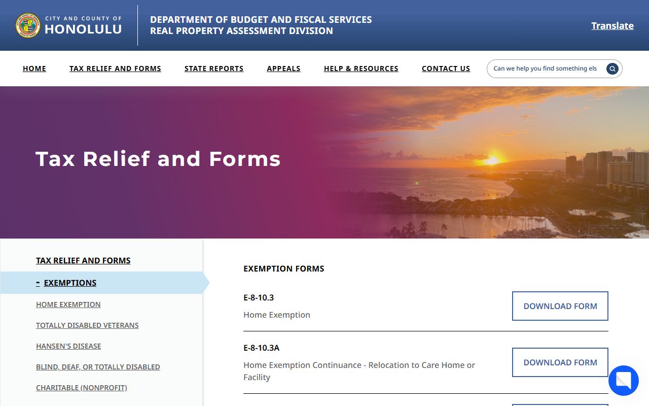 Honolulu County property tax exemption forms for home exemption applications