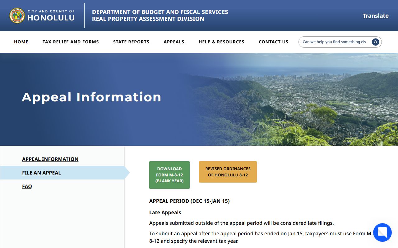 Honolulu RPAD appeal filing portal for East Honolulu property owners