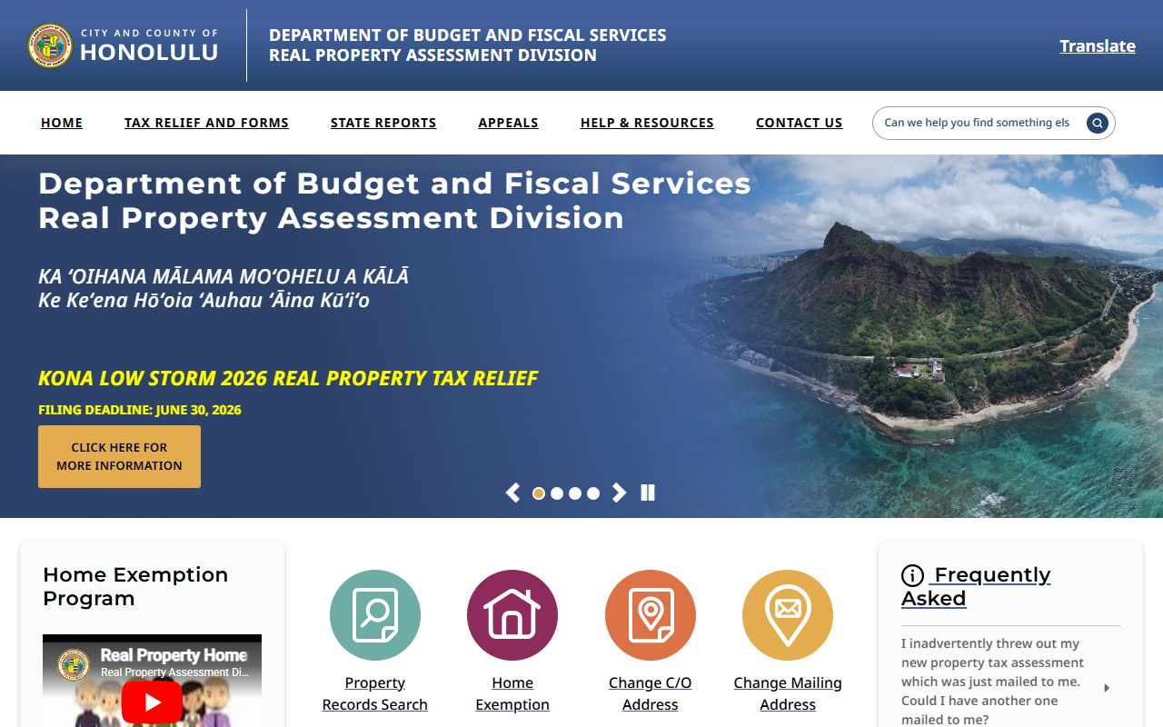 Honolulu Real Property Assessment Division official website for property records