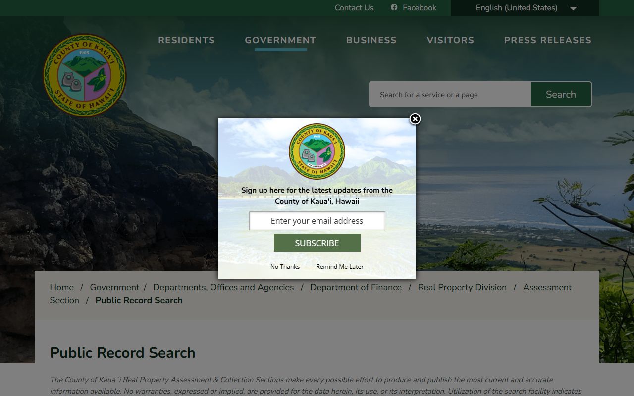 Kauai County public record search for real property assessment data