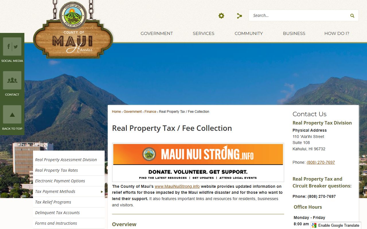 Maui County tax records and fee collection information