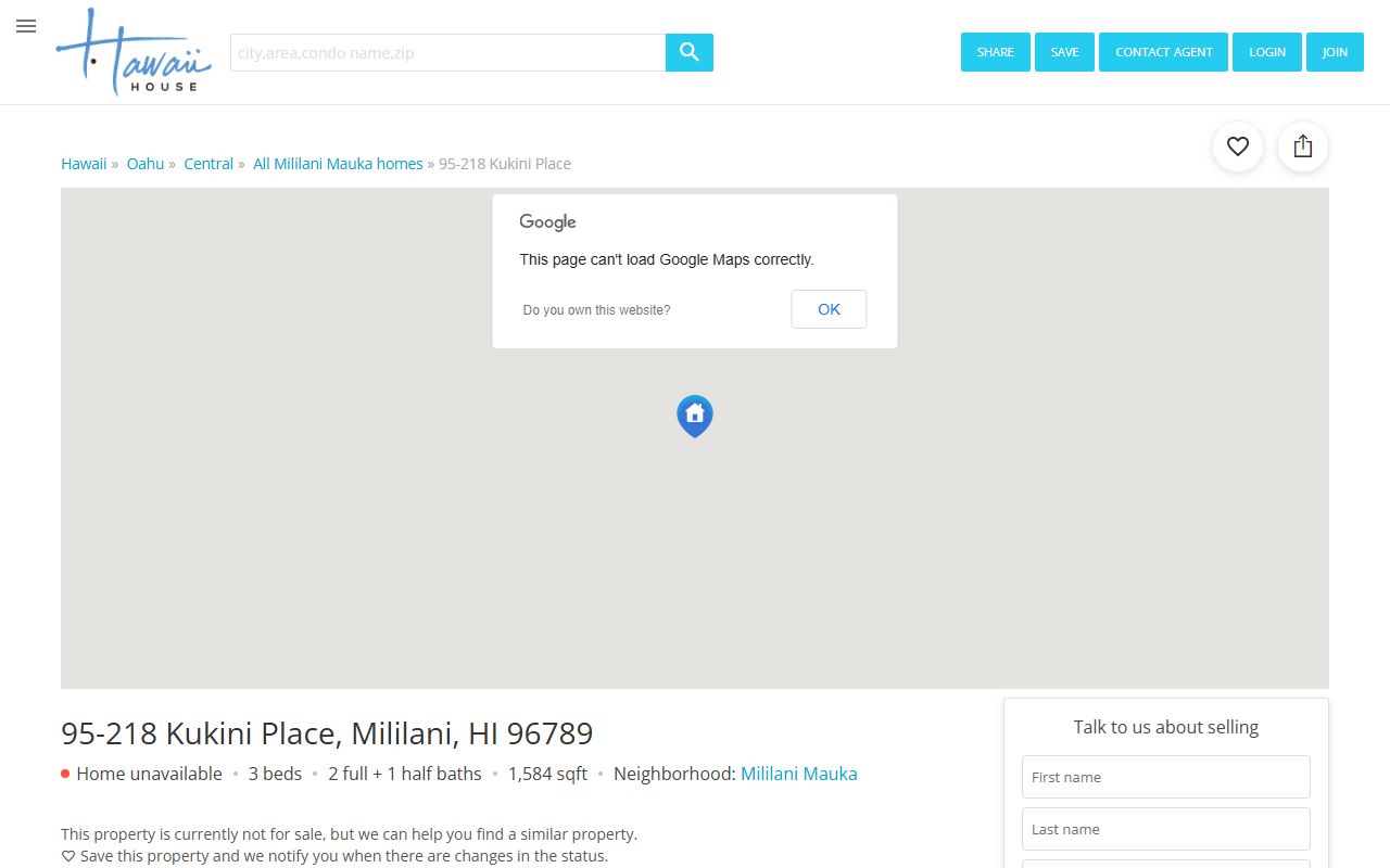 Mililani Mauka property sample at 95-218 Kukini Place showing assessed value and 2021 sale price of $1,115,000