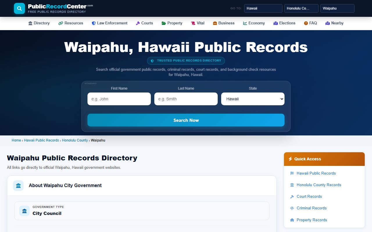 Waipahu Hawaii public records directory for property and assessment research